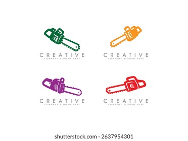chainsaw logo tool ,Chainsaw and Tree Stump Emblem vector illustration logo design