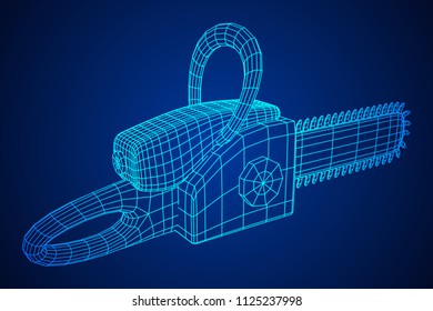 Chainsaw model. Wireframe low poly mesh vector illustration