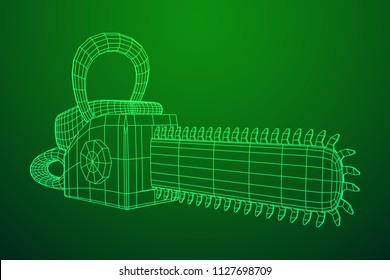 Chainsaw model. Wireframe low poly mesh vector illustration