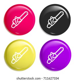Chainsaw multi color glossy badge icon set. Realistic shiny badge icon or logo mockup