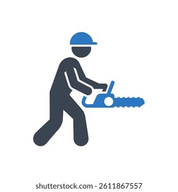 Chainsaw operator action Icon On White Background