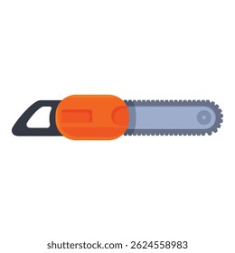 Chainsaw with orange and black handle for cutting wood