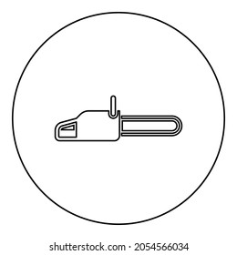 Chainsaw Petrol chain saw Lumberjack tool icon in circle round black color vector illustration solid outline style simple image