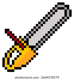 Motosserra em arte de pixel isolada no fundo branco