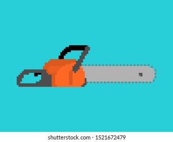 Chainsaw pixel art. lumberjack Tool 8 bit. vector illustration