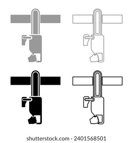 Chainsaw sawing board woodchopper concept lumberjack arborist cutting deforestation prunes sprinking set icon grey black color vector illustration image solid fill outline contour line thin flat style