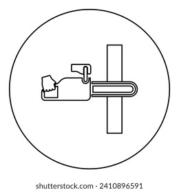 Chainsaw sawing board woodchopper concept lumberjack arborist cutting deforestation prunes sprinking icon in circle round black color vector illustration image outline contour line thin style