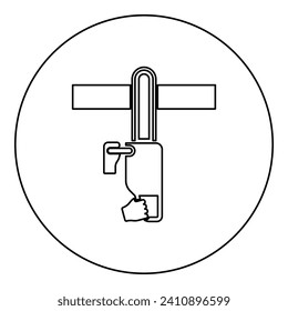 Chainsaw sawing board woodchopper concept lumberjack arborist cutting deforestation prunes sprinking icon in circle round black color vector illustration image outline contour line thin style