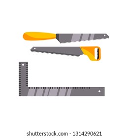 Chainsaw set illustration. Equipment, manual, device. Working instrument concept. Vector illustration can be used for topics like working, hard industry