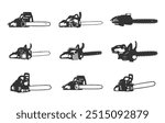 Chainsaw silhouette, Chain saw icon, Chain saw vector set, Chainsaw illustration, Chainsaw clipart.
