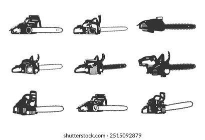 Chainsaw silhouette, Chain saw icon, Chain saw vector set, Chainsaw illustration, Chainsaw clipart.
