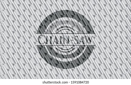Chain-saw silver badge. Scales pattern. Vector Illustration. Detailed.