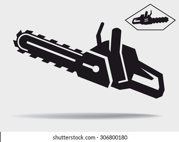 Chainsaw Vector Black Icon On A Grey Background