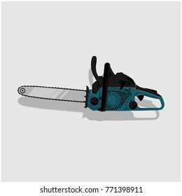 chainsaw vector, icon illustration on gray background with shadow