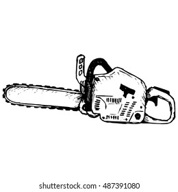 Chainsaw. Vector Illustration, Doodle Style