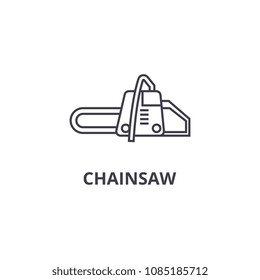 chainsaw vector line icon, sign, illustration on background, editable strokes
