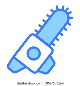 chainsaw vector outline icon, blue line vector design
