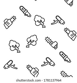 Chainsaw Vector Seamless Pattern Thin Line Illustration