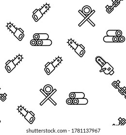 Chainsaw Vector Seamless Pattern Thin Line Illustration