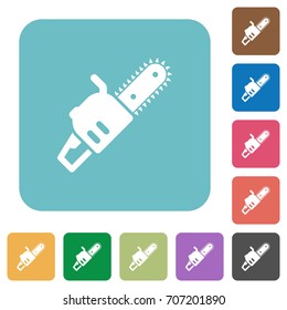 Chainsaw white flat icons on color rounded square backgrounds