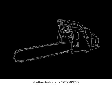 chainsaw white on black background