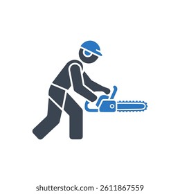 Chainsaw worker Icon On White Background
