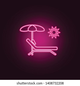 Chair and beach umbrella neon icon. Elements of turizm set. Simple icon for websites, web design, mobile app, info graphics