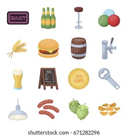 A chair, a beer, a sign, items for a pub.Pub set collection icons in cartoon style vector symbol stock illustration web.