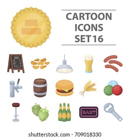 A chair, a beer, a sign, items for a pub.Pub set collection icons in cartoon style vector symbol stock illustration web.