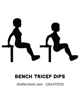 Chair. Bench triceps dips. Sport exersice. Silhouettes of woman doing exercise. Workout, training Vector illustration