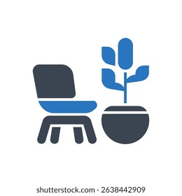 A chair beside a plant in a pot.