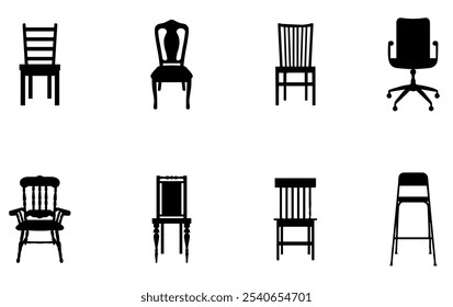 Chair Black Silhouette Set. vector	
