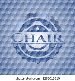 Chair blue emblem with geometric pattern background.