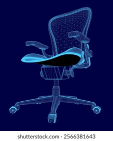 Chair with a blue seat cushion and back. The chair is sitting on a blue background