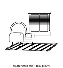 ilustración vectorial de la alfombra de la silla y del estilo de línea de iconos aislados en el interior de la ventana