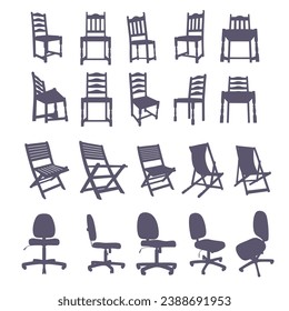 Chair collection isolated on white background. Furniture for home, rest and office.