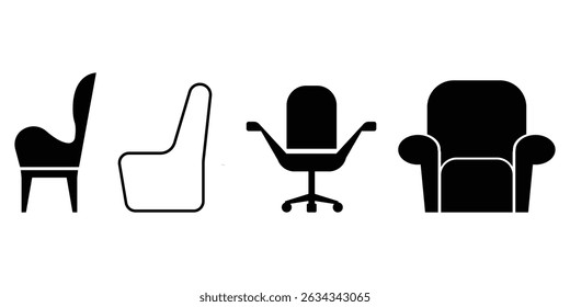 Chair collection modern seat furniture symbol icon set vector illustration for interior home decorative graphic element style minimal comfort.
