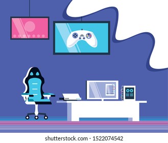 chair and display video games entertainment vector illustration design