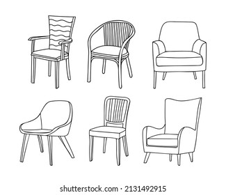 Chair doodle icons collection in vector. Hand drawn chair icons set in vector. Doodle chair illustrations collection in vector