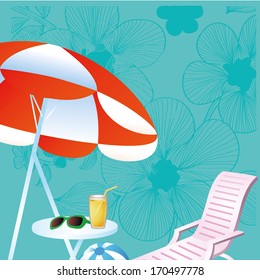 a chair, drink, sunglasses and a lemonade for this summer