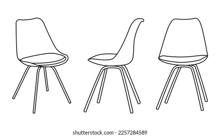 Ilustración vectorial editable de la silla sobre fondo blanco. arte de la línea de la silla, imágenes prediseñadas, Office Chair, elementos de diseño dibujados a mano.