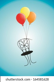 A Chair Flies On Balls, Balloons, Zero Gravity