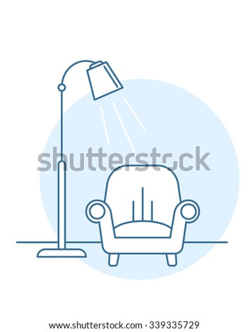 Chair and  floor standard lamp in flat line stile