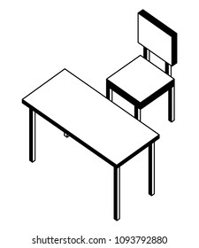 chair of four legged with table isometric icon