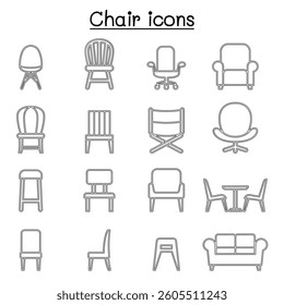 Chair and Furniture icon set in thin line style