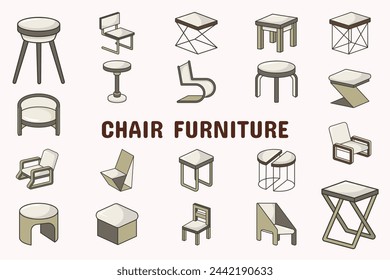 Chair Furniture Lineal Color Vector Illustration Icon Sticker Set Design Materials