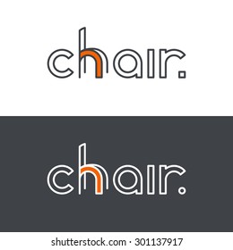 Chair, furniture logotype. Creative logo, brand identity. Two variations for white and dark background. 