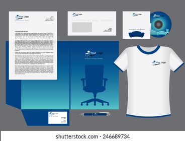 Chair and furniture vector corporate identity template, blue and cyan