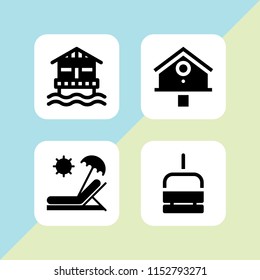 chair icon. 4 chair set with sunbed, resort, chairlift and furniture and household vector icons for web and mobile app