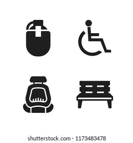 chair icon. 4 chair vector icons set. canteen, bench and disabled sign icons for web and design about chair theme
